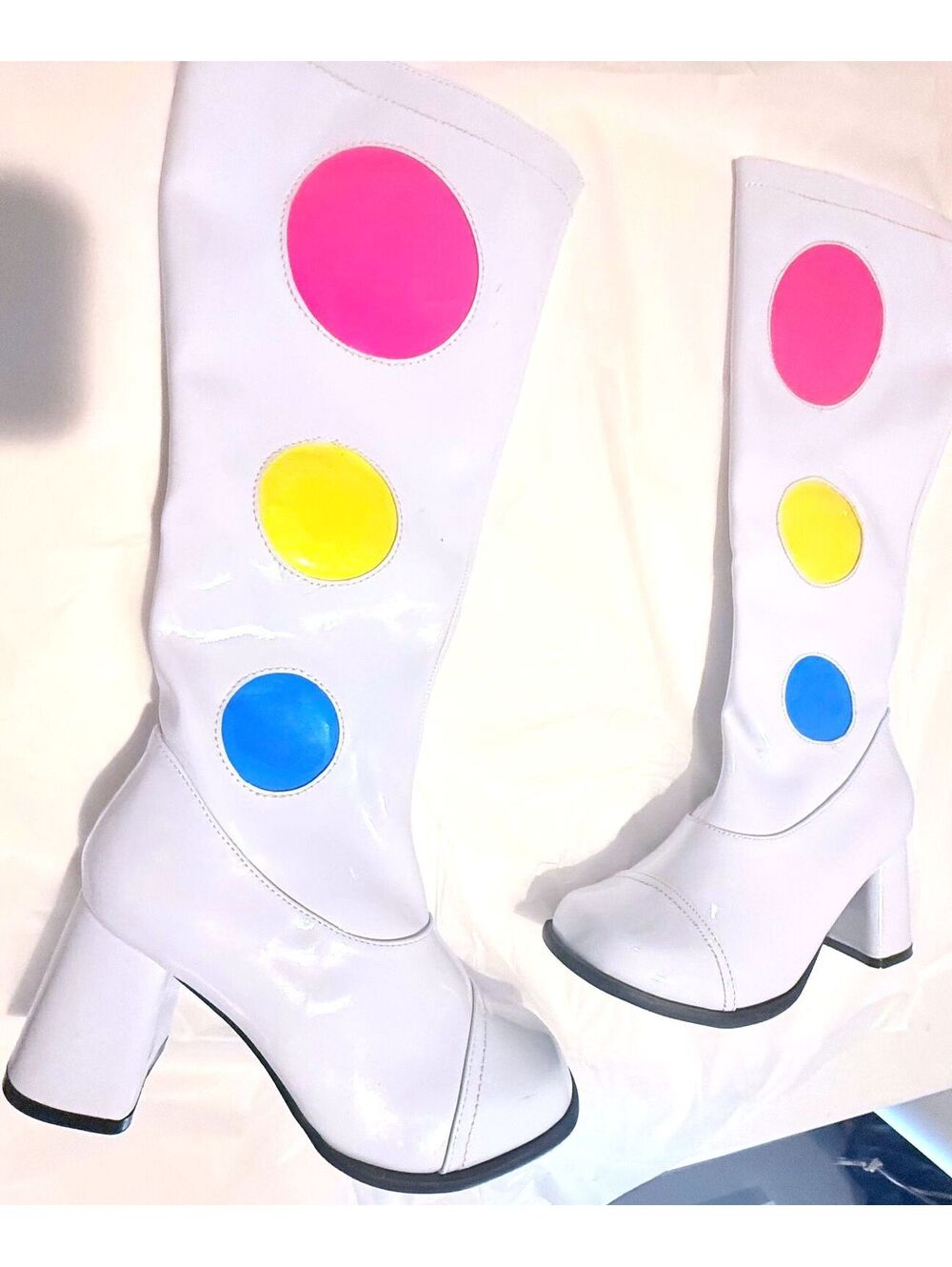 Ellie 300-Dotty White Vegan Polka Dot Go Go 60s Mod Boots Size 8